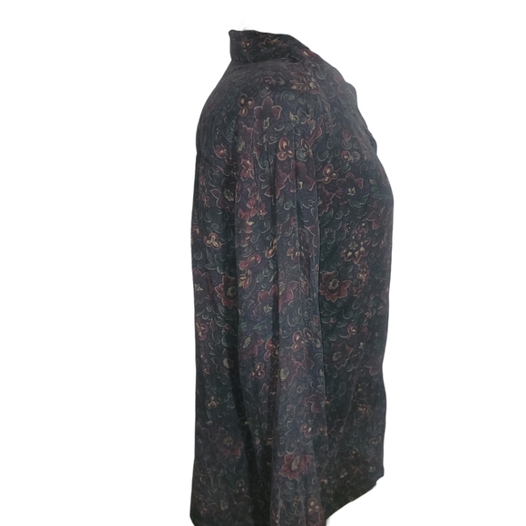 Vintage Essential Needs Floral Print 100% Silk Shirt L - Picture 4 of 7